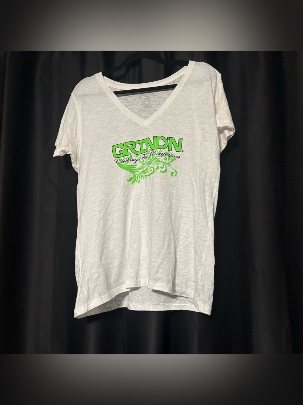 🎃5 for $25🎃 Grindn Clothing Company White and Neon Green V-Neck Graphic T-Shirt